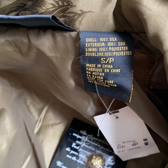 NWT Mureli Pure Silk Metallic Gold Feather Print Retro Bomber Jacket - Picture 8 of 13